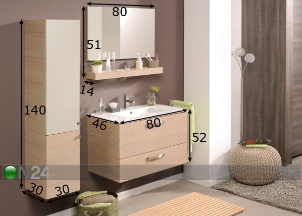 Vannitoakomplekt Porto mõõdud