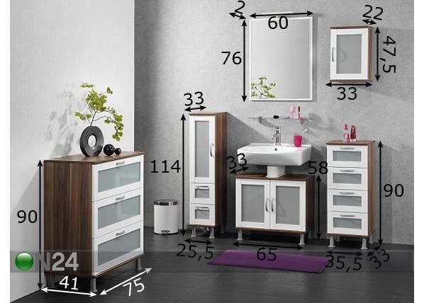 Vannitoakomplekt Torino mõõdud
