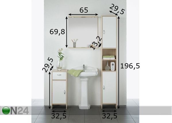Vannitoakomplekt Toscana mõõdud