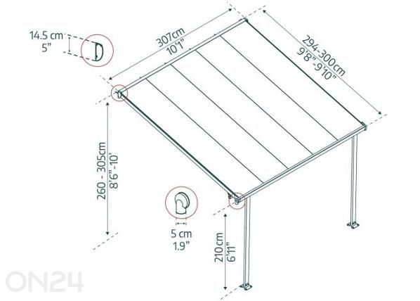 Varikatus terrassile Feria 3x3 m mõõdud