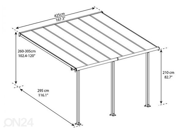 Varikatus terrassile Olympia 3x4,25 m mõõdud