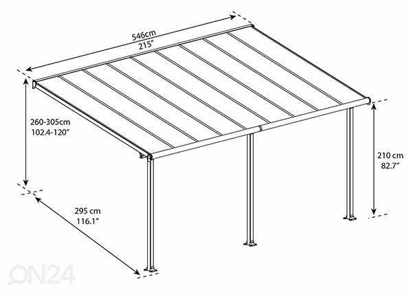 Varikatus terrassile Olympia 3x5,46 m mõõdud