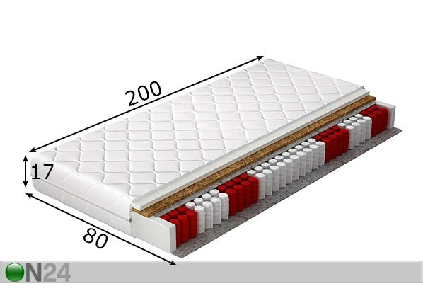 Vedrumadrats Paros Kookos Pocket 80x200 cm mõõdud