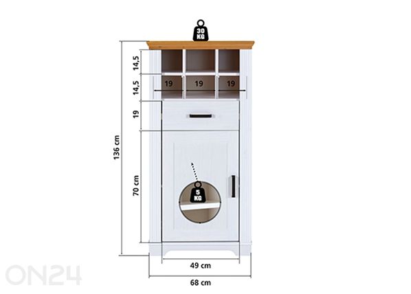 Veiniriiul Maluno 68 cm mõõdud