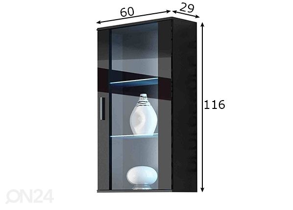 Vitriinkapp 60 cm + LED valgustus mõõdud