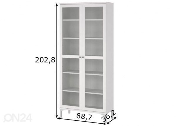 Vitriinkapp Roma 88 cm, valge mõõdud