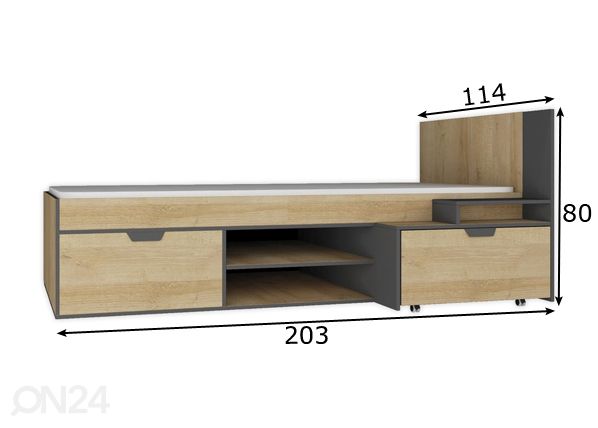 Voodi 90x200 cm mõõdud