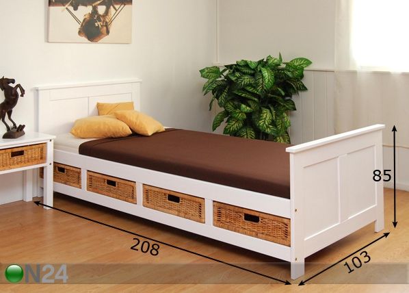 Voodi Britt 90x200 cm + 4 korvsahtlit mõõdud