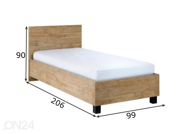 Voodi Casper 90x200 cm, kuldne tamm mõõdud