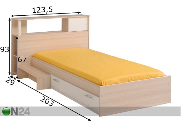Voodi Charly 90x200 cm koos voodipeatsiga mõõdud