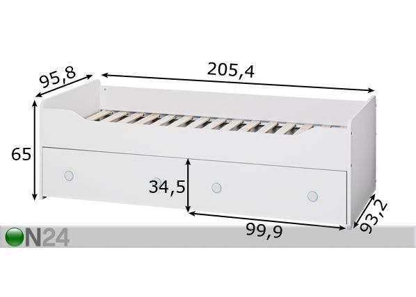 Voodi Combee 90x200 cm koos voodikastidega mõõdud