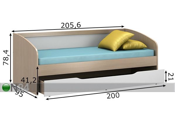 Voodi Dakota 90x200 cm mõõdud