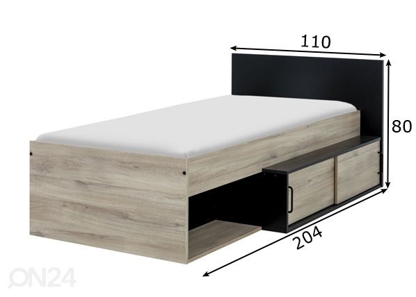 Voodi Erquy 90x200 cm mõõdud
