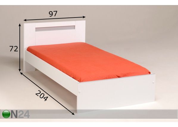Voodi Evo 90x200 cm valge mõõdud