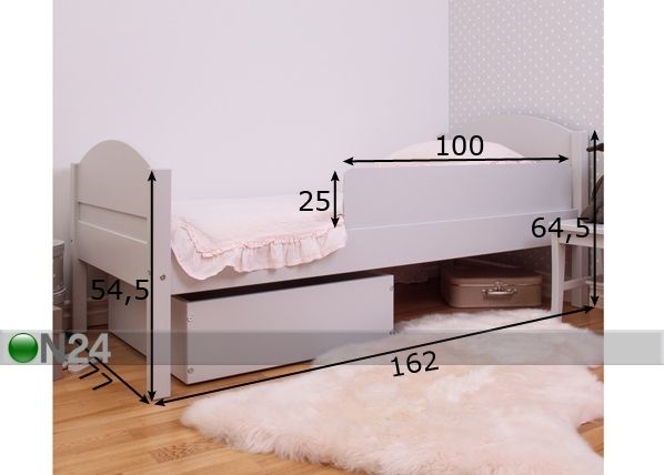 Voodi Maalin 70x155 cm + madrats, kattemadrats, turvapiire mõõdud