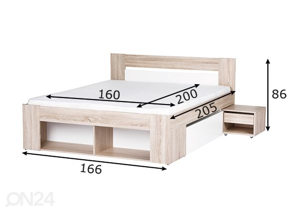 Voodi Milo 160x200 cm mõõdud