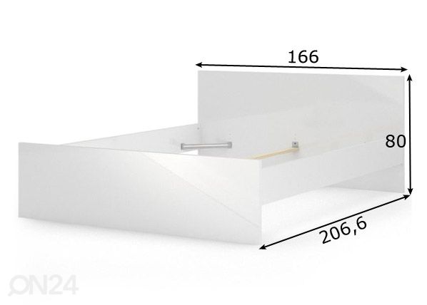 Voodi Naia 160x200 cm, valge kõrgläige mõõdud