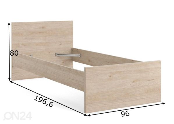Voodi Naia 90x190 cm, hickory mõõdud