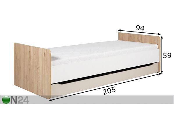 Voodi pesukastiga 90x200 cm mõõdud