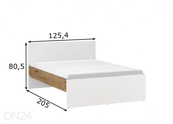 Voodi Ricko 120x200 cm, valge/tamm mõõdud