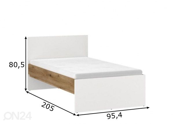 Voodi Ricko 90x200 cm, valge/tamm mõõdud