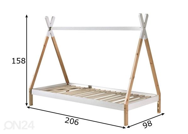 Voodi Tipi 90x200 cm, valge/naturaalne mõõdud