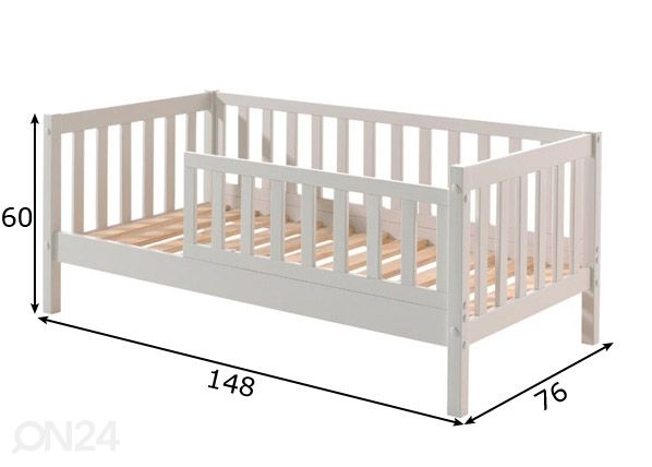 Voodi Toddler 70x140 cm, valge mõõdud