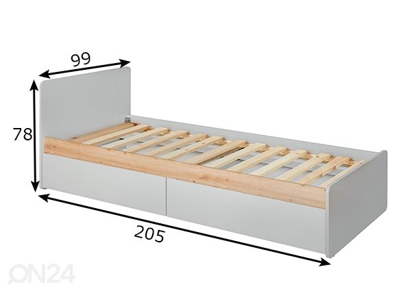 Voodi Vivero 90x200 cm, perla tamm/artrisan tamm mõõdud