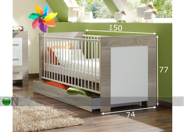 Võrevoodi Emily 70x140 cm mõõdud