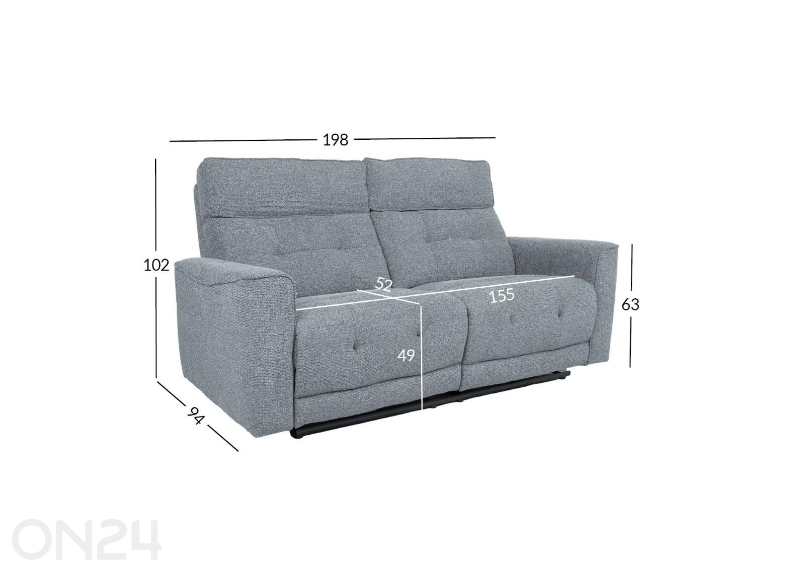 2,5-kohaline diivan Bosco Recliner suurendatud mõõdud