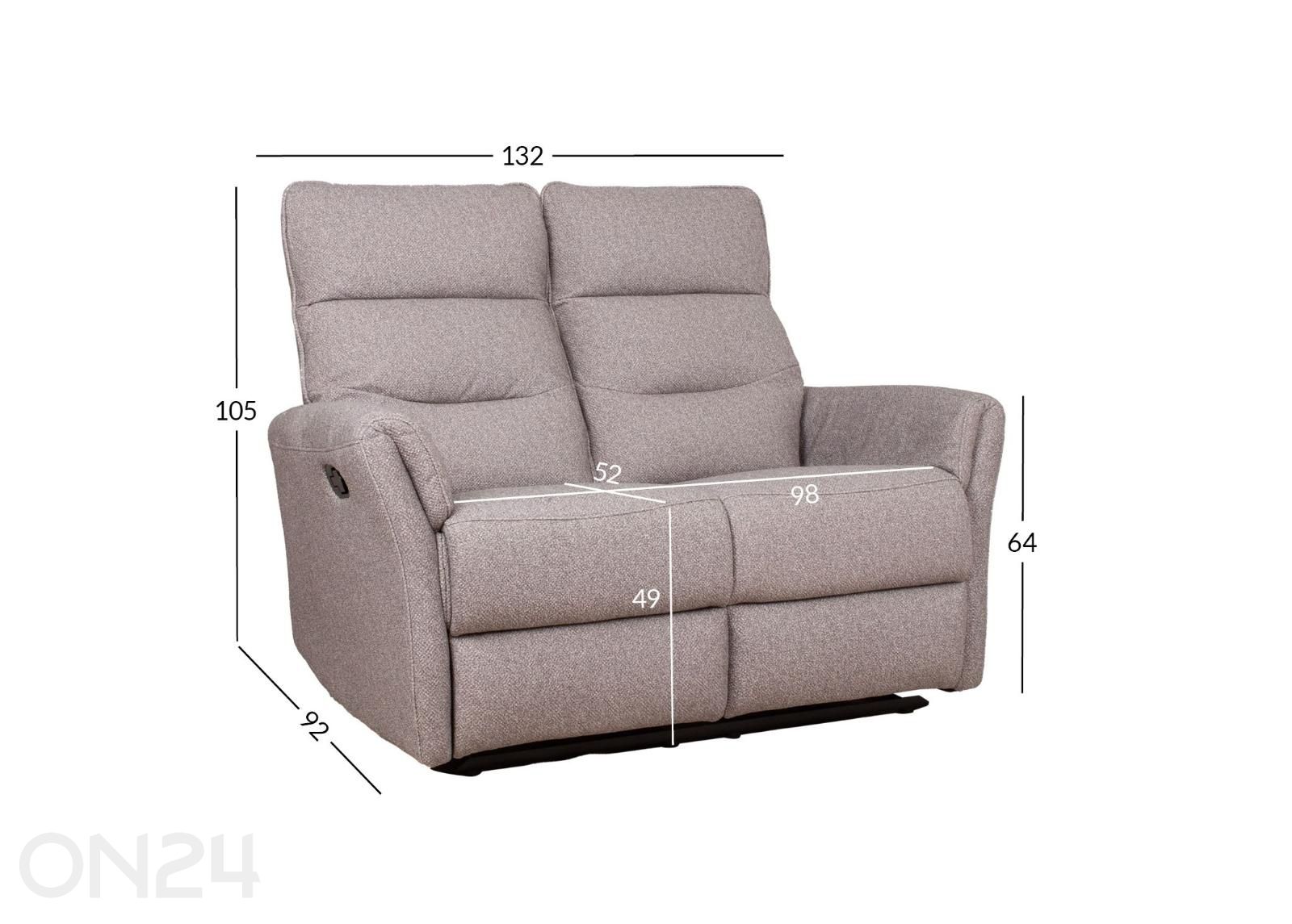 2-kohaline diivan Bowers Recliner suurendatud mõõdud