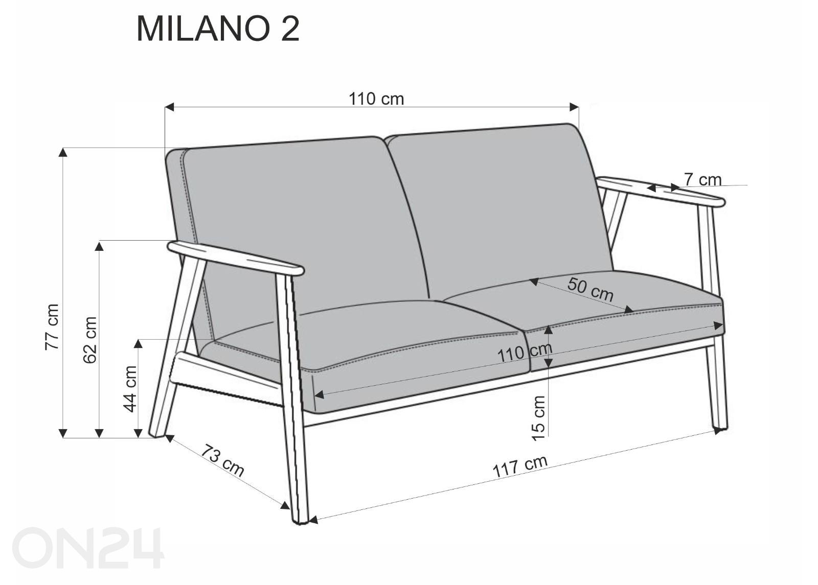 2-kohaline diivan Milano suurendatud mõõdud