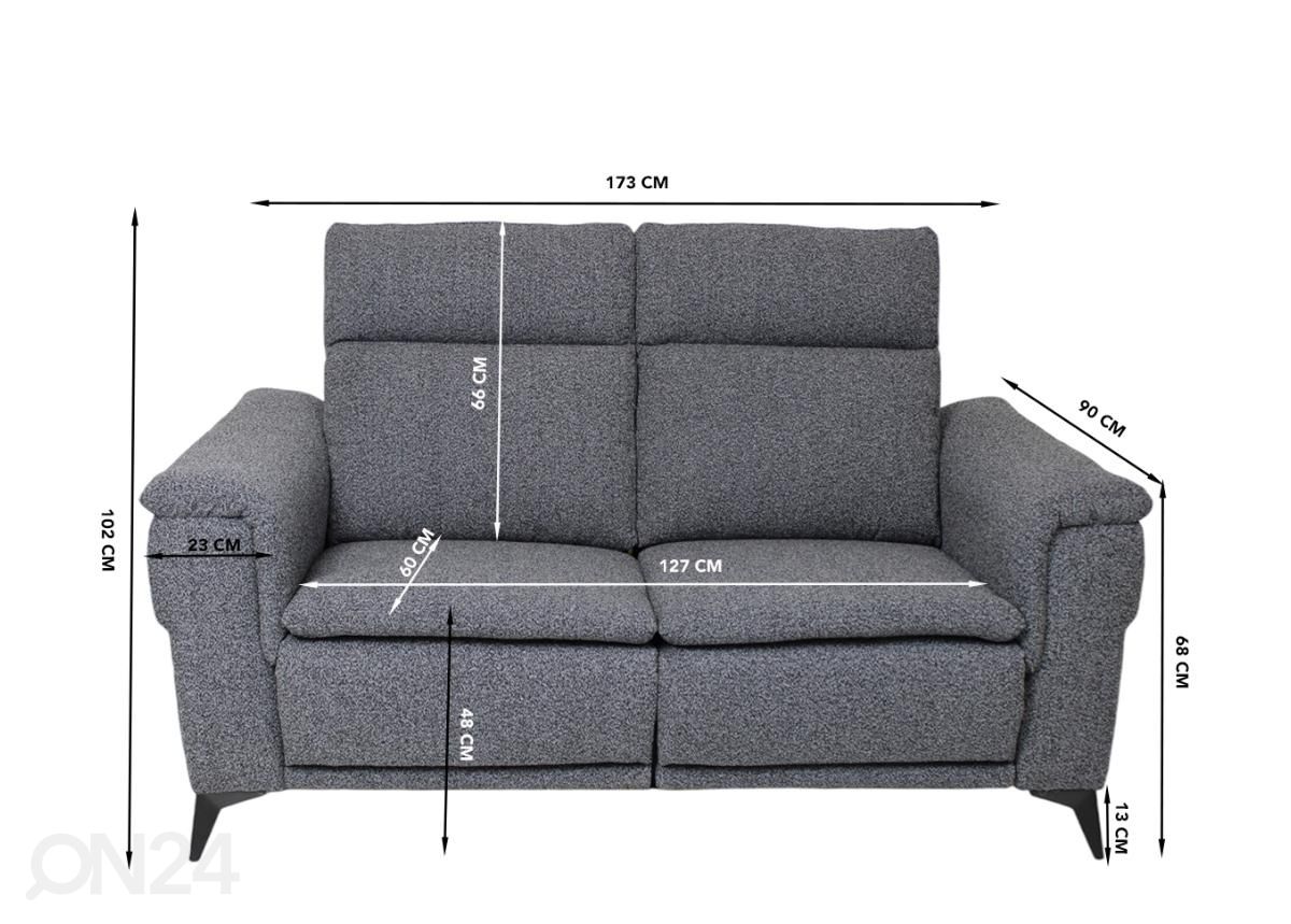 2-kohaline recliner diivan (elektriline) suurendatud mõõdud