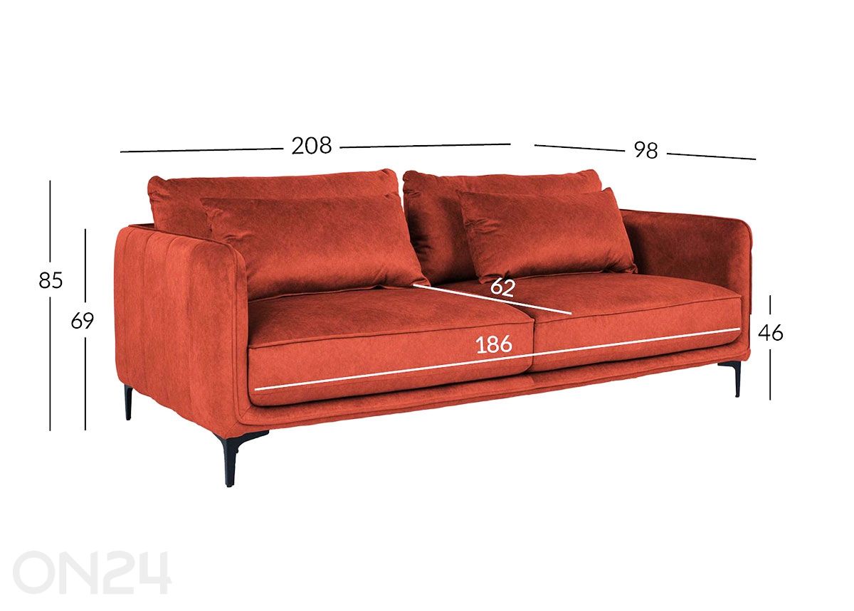 3-kohaline diivan Bianka suurendatud mõõdud