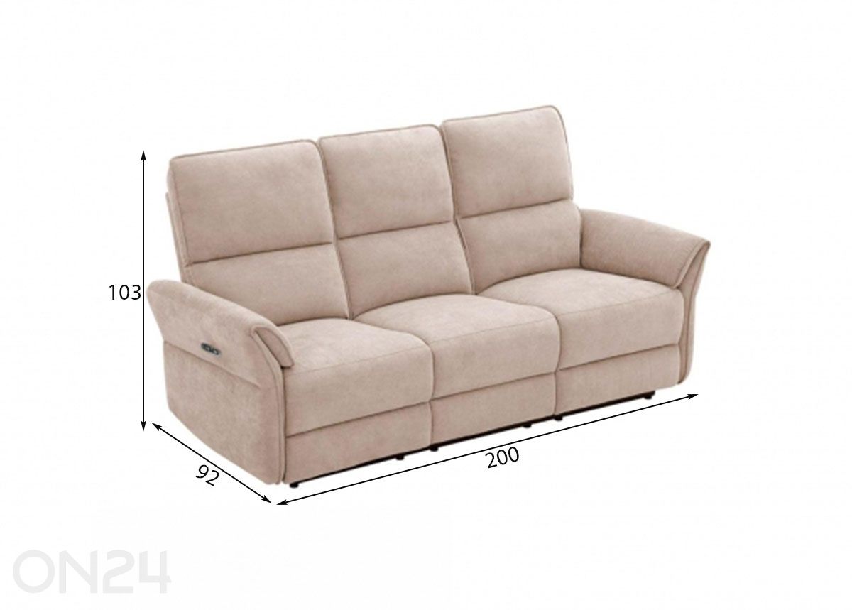 3-kohaline diivan Damika Recliner suurendatud mõõdud