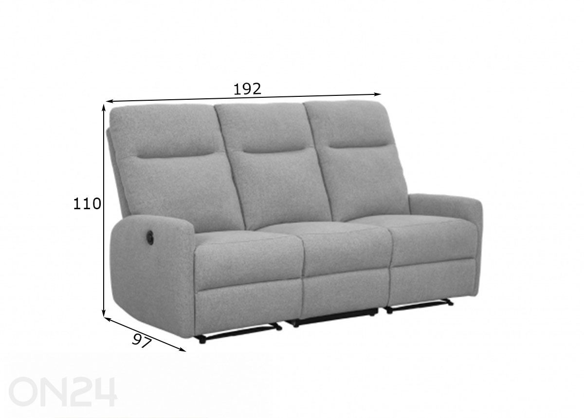3-kohaline diivan Katy elektriline recliner suurendatud mõõdud