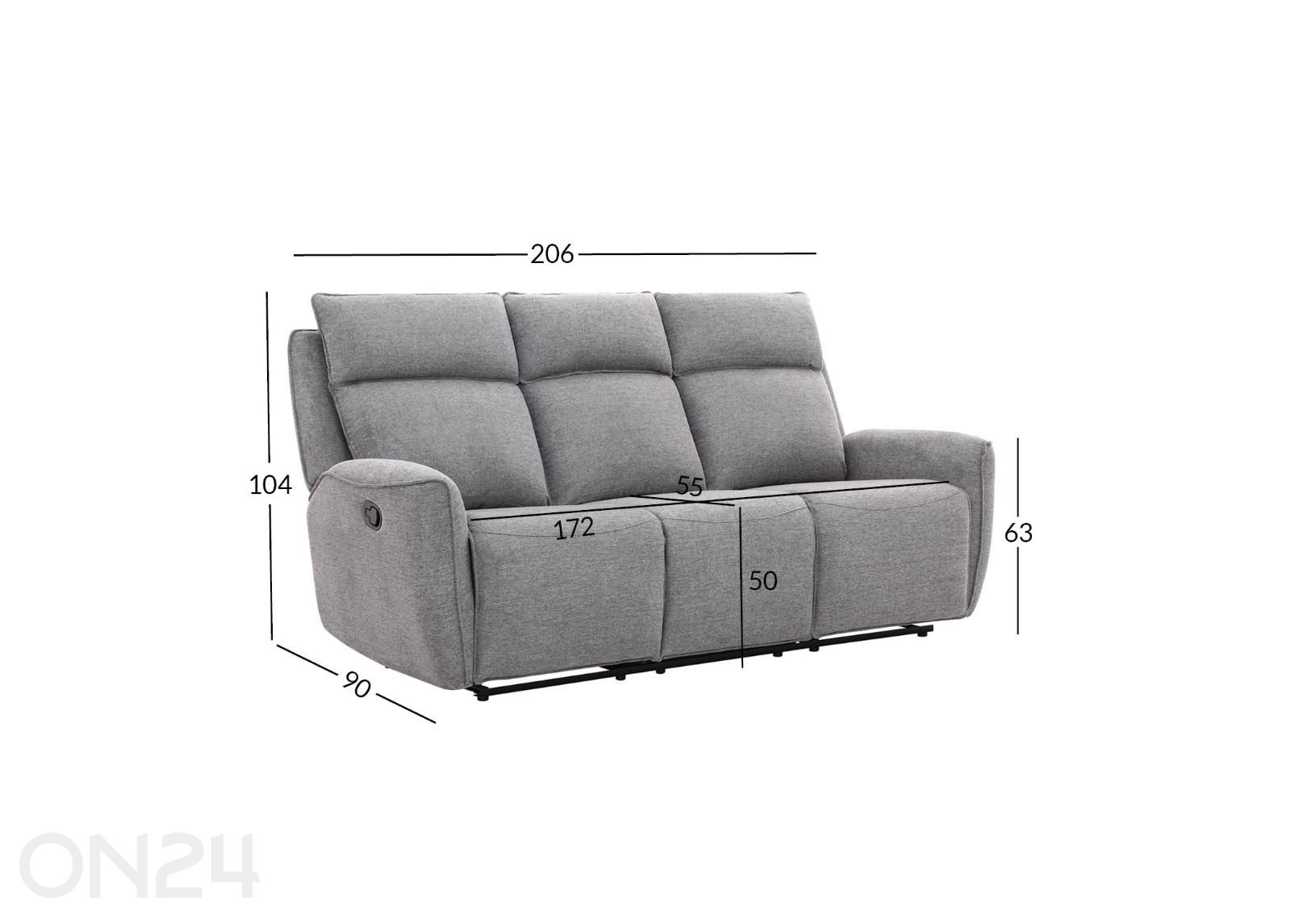 3-kohaline diivan Maren Recliner suurendatud mõõdud