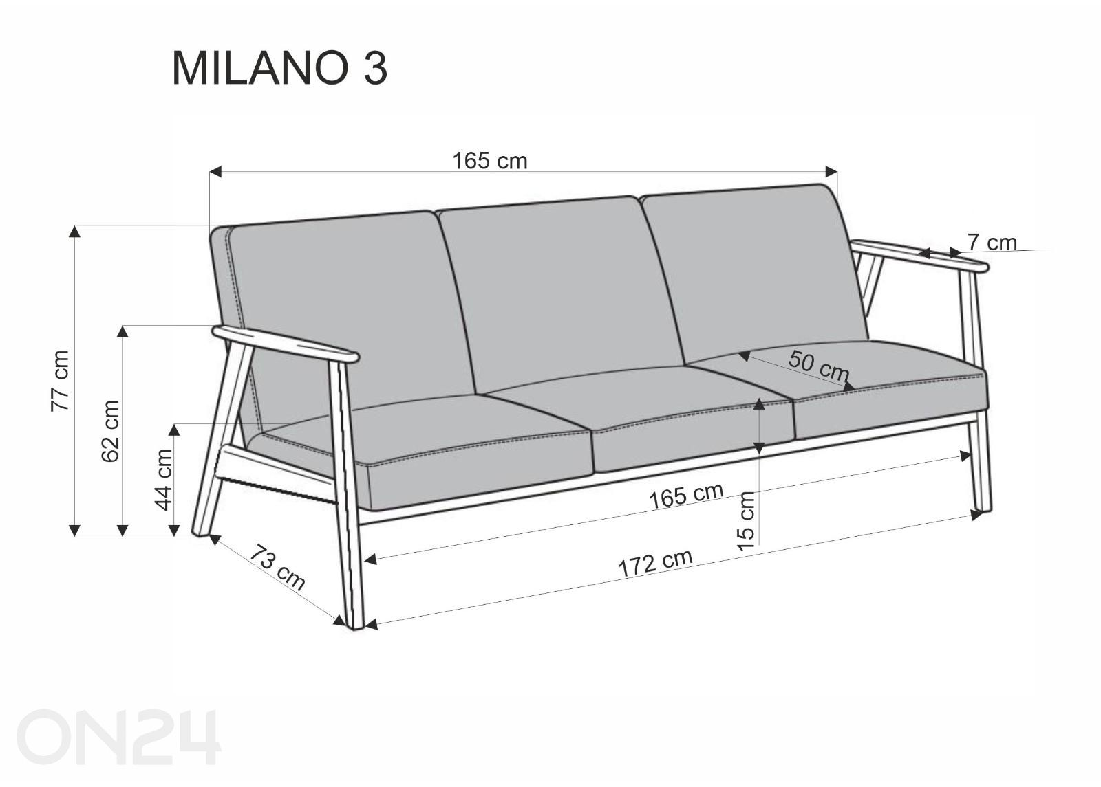 3-kohaline diivan Milano suurendatud mõõdud