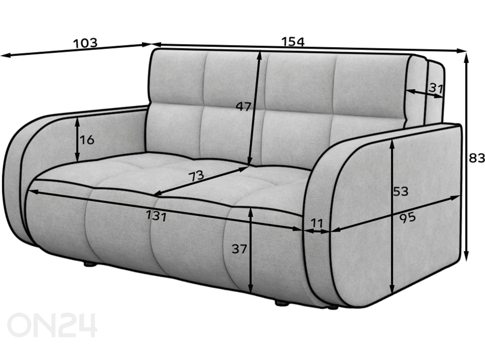 3-kohaline diivanvoodi Deverio suurendatud mõõdud