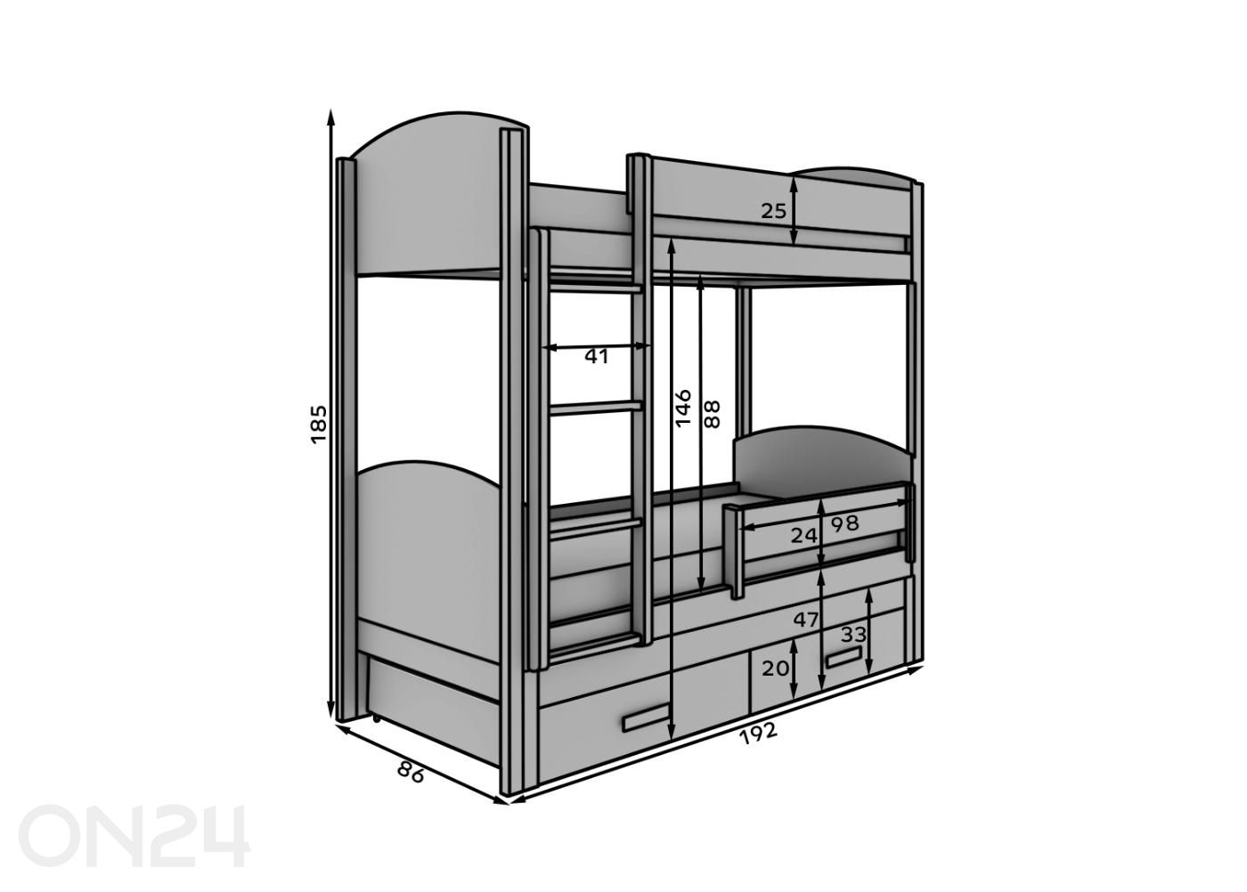 3-kohaline narivoodi komplekt Leia 80x180 cm suurendatud mõõdud