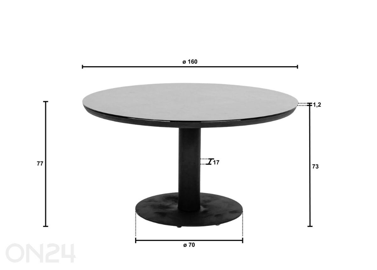 Aialaud serveerimisalusega Melville 160 cm suurendatud mõõdud