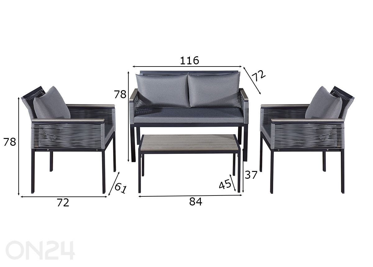 Aiamööbli komplekt Corto suurendatud mõõdud