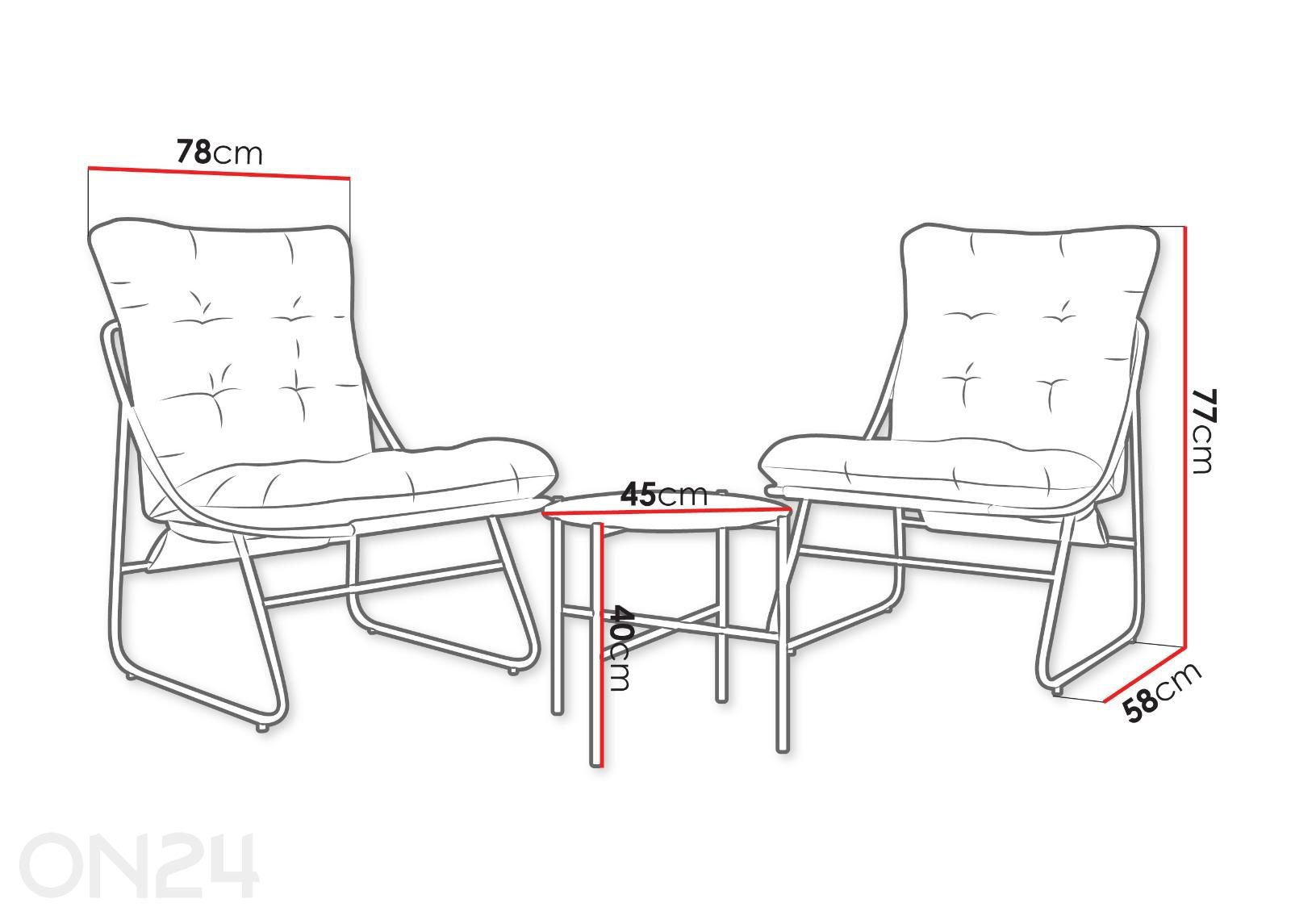 Aiamööbli komplekt Edoste suurendatud mõõdud