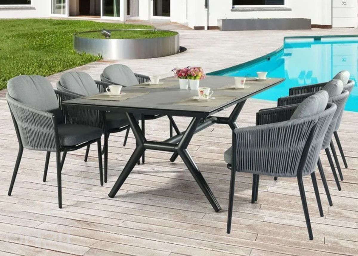 Aiamööbli komplekt Valencia laud+6 tooli hall suurendatud