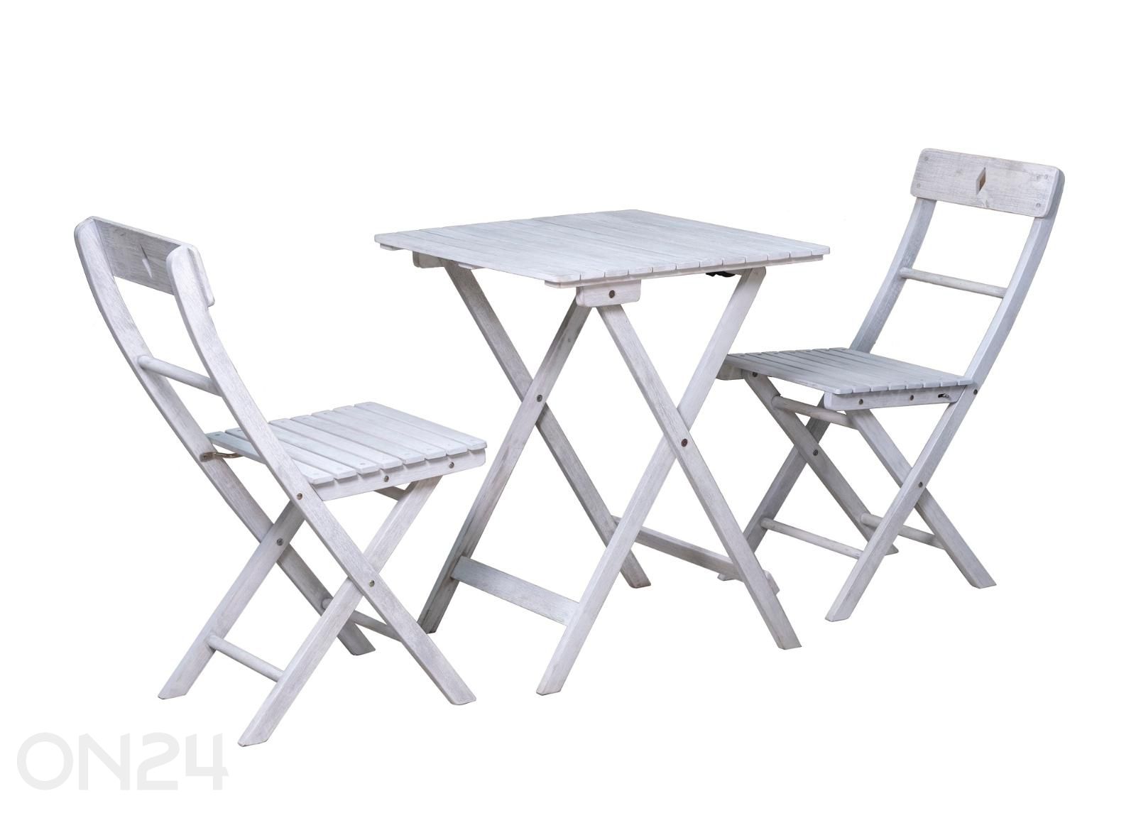 Aiamööblikomplekt laud + 2 tooli suurendatud