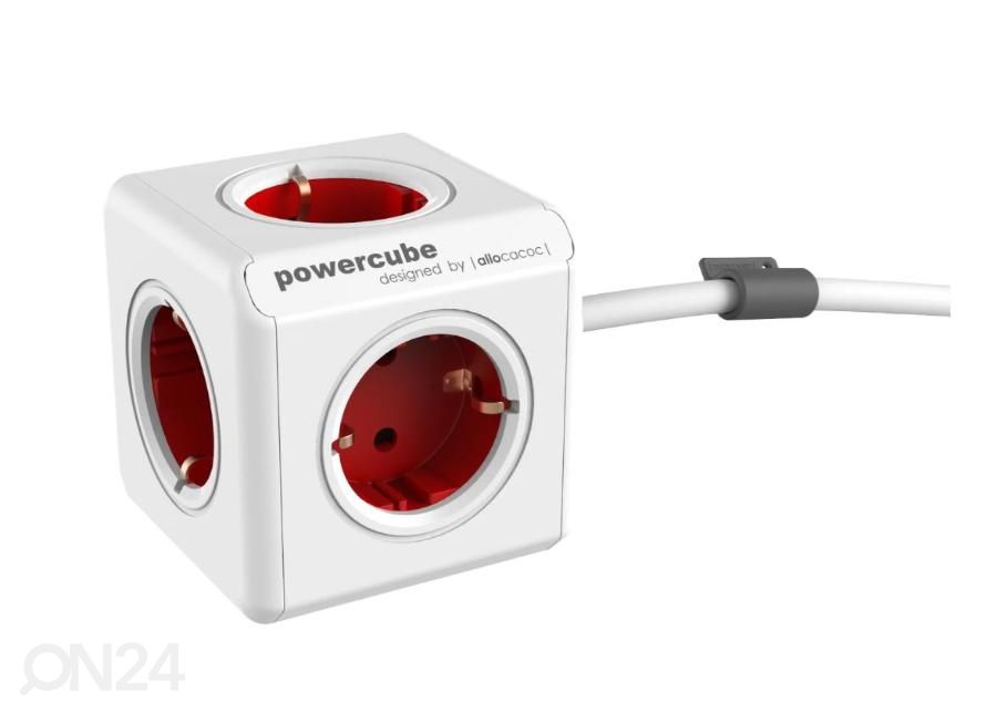 Allocacoc PowerCube pikendusjuhe 3 m, punane suurendatud