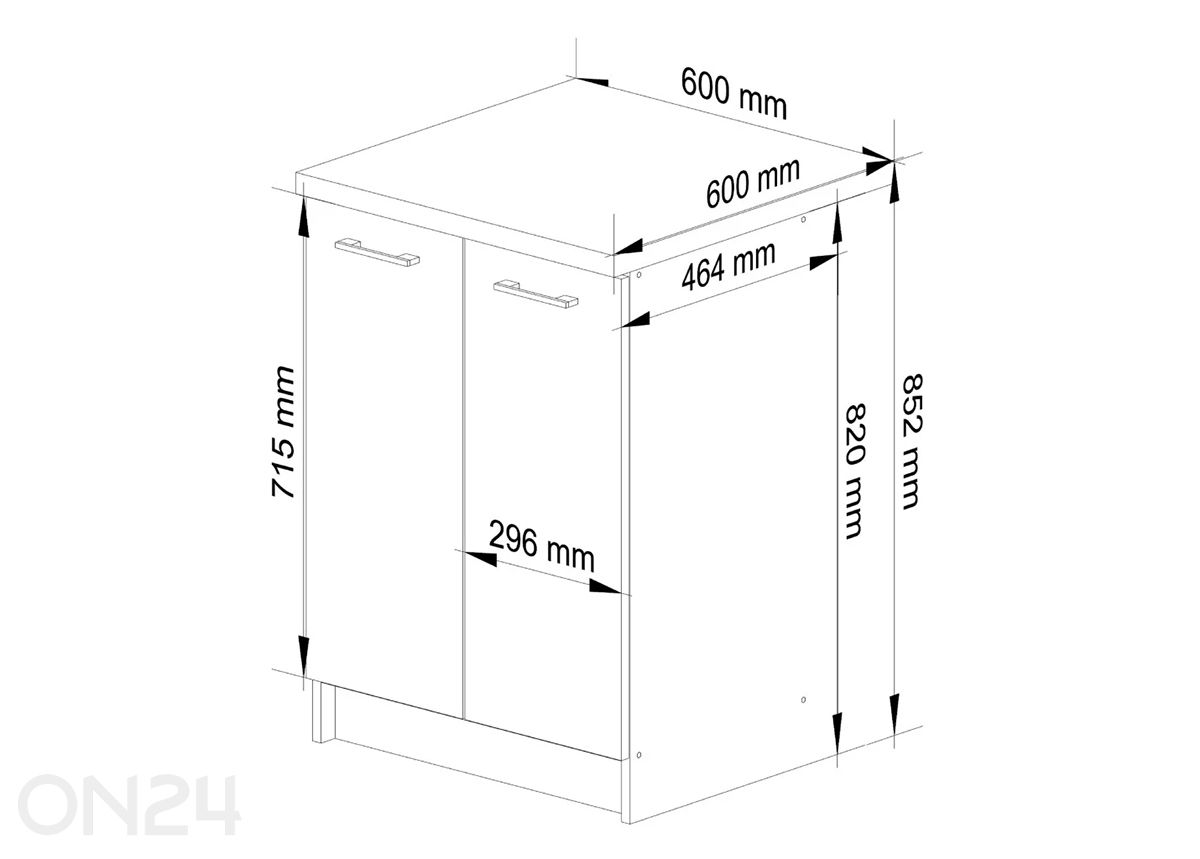 Alumine köögikapp 60 cm suurendatud mõõdud