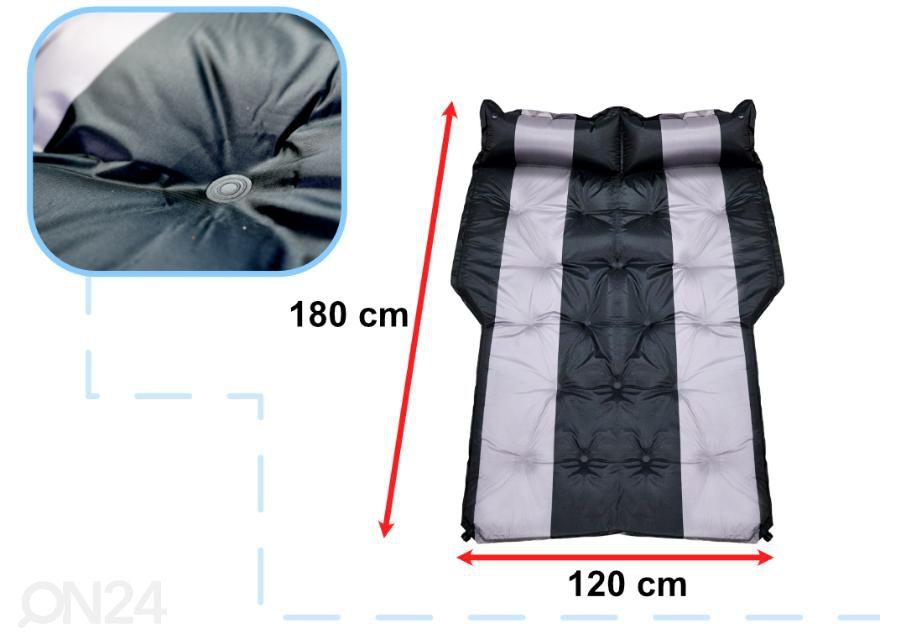 Autovoodi täispuhutav madrats 180x120 cm must/hõbedane suurendatud mõõdud