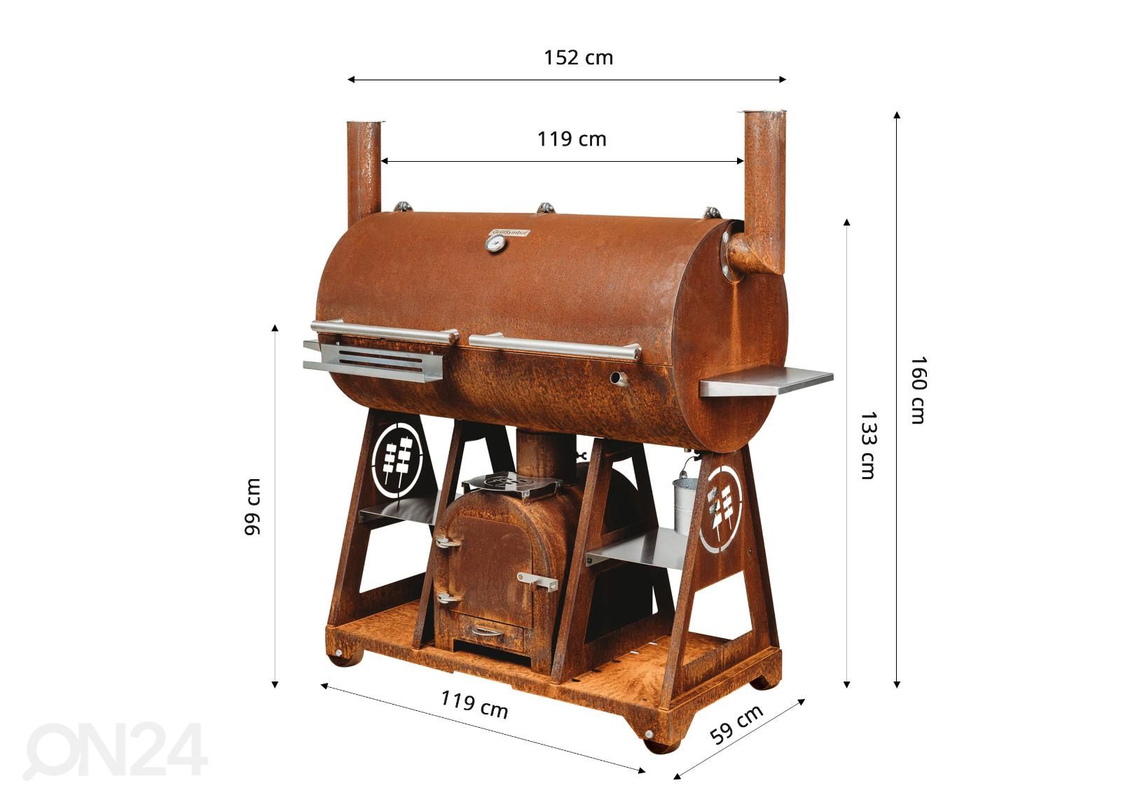 BBQ-suitsuahi Cor-Ten terasest GrillSymbol Smoky Beast XL suurendatud mõõdud