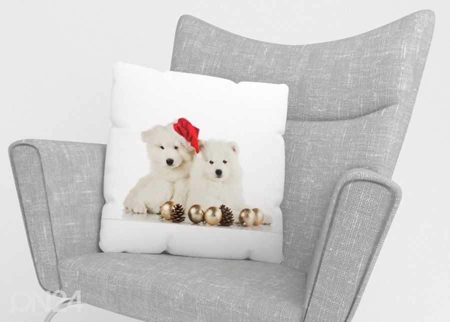 Dekoratiivpadjapüür Christmas Puppies 40x40 cm suurendatud